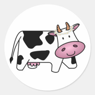 Sticker Rond Vache debout avec marguerites