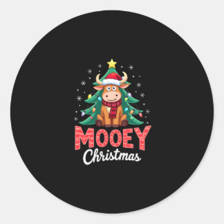 Sticker Rond Vache des Highlands Heifer Chapeau de Père Noël Mo