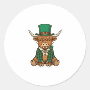 Sticker Rond Vache des Highlands mignonne chemise vintage trèfl