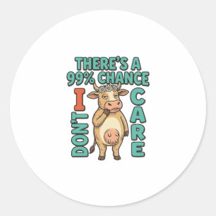 Sticker Rond Vache drôle 99% de chance que je m'en fiche Graphi