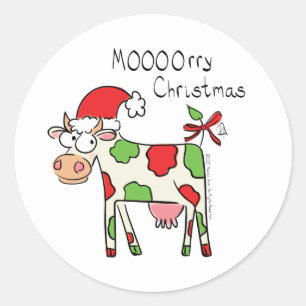 Sticker Rond Vache Drôle Caricature Noël