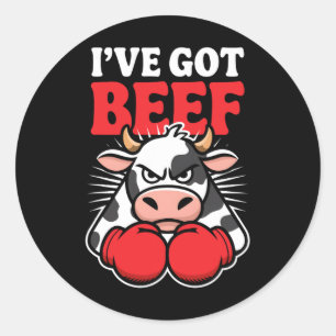 Sticker Rond Vache Drôle J'ai de l'Humour de Boeuf Sarcastique