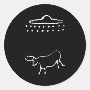 Sticker Rond Vache Drôle Ou Steer Sur Alien Peinture Ancienne G