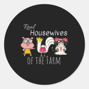 Sticker Rond Vache drôle Poulet Porc Animaux Ménagères Réelles