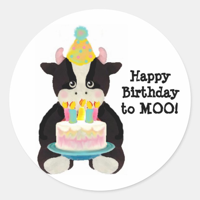 Sticker Rond vache du jour d'anniversaire (Devant)
