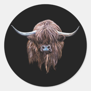 Sticker Rond Vache écossaise des Highlands en couleur