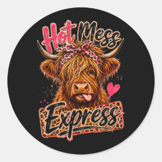 Sticker Rond Vache écossaise désordonnée amusante et mignonne a