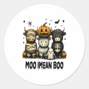 Sticker Rond Vache éffrayante Halloween Highland