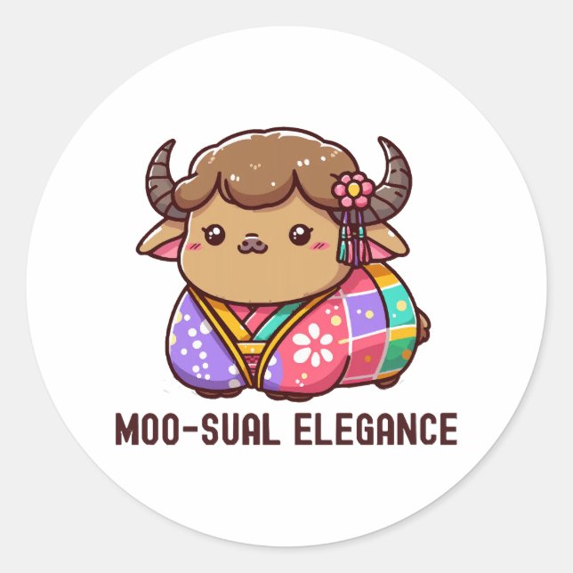 Sticker Rond Vache en élégance en Highland (Devant)