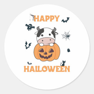 Sticker Rond Vache En Vaches mignonnes Citrouilles Bonne Hallow