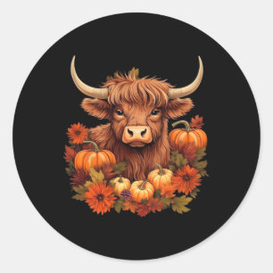 Sticker Rond Vache Et Feuille Citrouille Ouest Automne Thanksgi