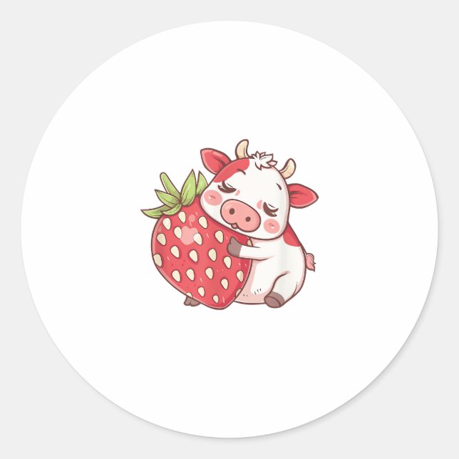 Sticker Rond Vache Et Fraise (Devant)