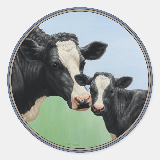 Sticker Rond Vache et veau Holstein (Devant)