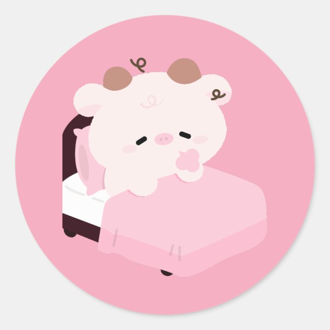 Sticker Rond Vache fatiguée mignonne (Devant)