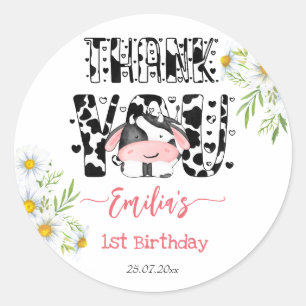 Sticker Rond Vache fête d'anniversaire vache motif marguerite m