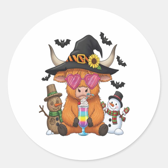 Sticker Rond Vache Halloween Highland (2) (Devant)