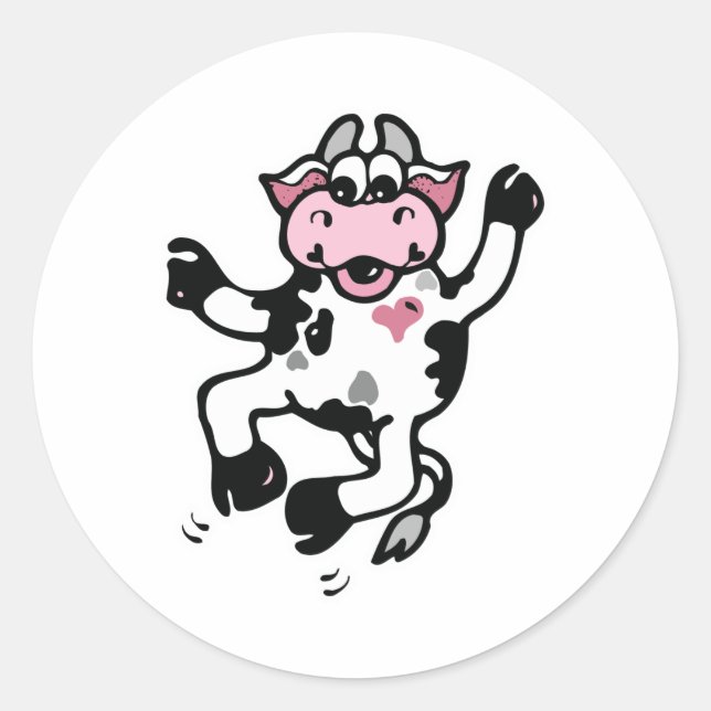Sticker Rond Vache heureuse de danser (Devant)