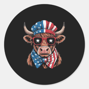 Sticker Rond Vache Highland de l'Ouest américain Joyeux 4 juill