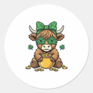 Sticker Rond Vache Highland St Patrick Pot d'Or Art Vintage_1