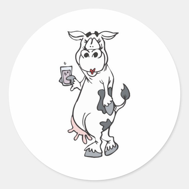 Sticker Rond vache idiote buvant du lait (Devant)