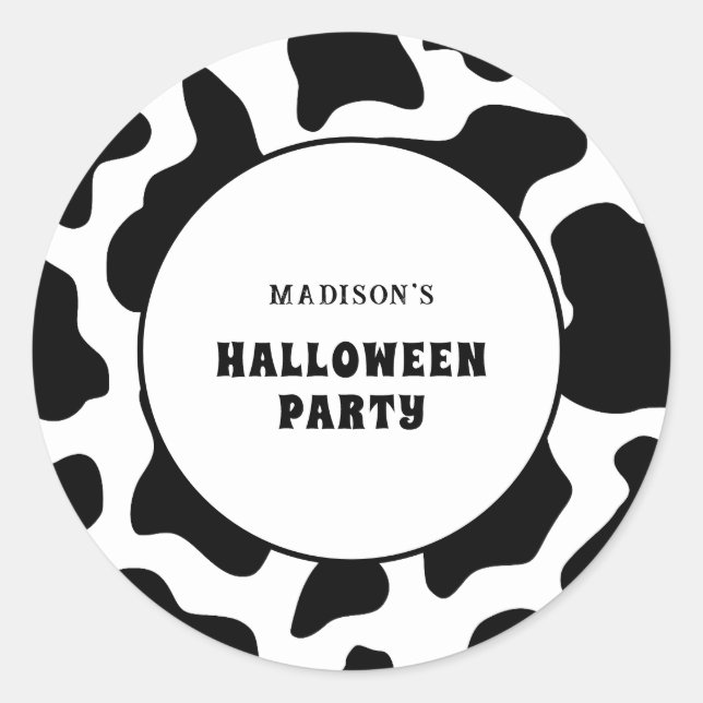 Sticker Rond Vache Imprimer noir et blanc Halloween Party (Devant)