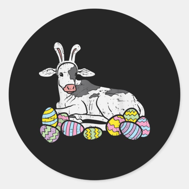 Sticker Rond Vache Lapin OEufs OEufs Drôle Agriculture Pâques 2 (Devant)