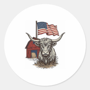 Sticker Rond Vache Longhorn Patriotique et Conception Vectoriel