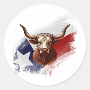 Sticker Rond Vache longhorne du Texas
