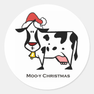 Sticker Rond Vache mignonne à Noël