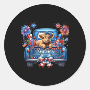 Sticker Rond Vache mignonne du 4 juillet Drapeau américain Vach