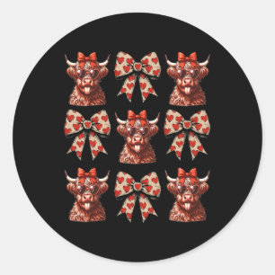 Sticker Rond Vache mignonne Valentine Coquette Bow Cowgirl West