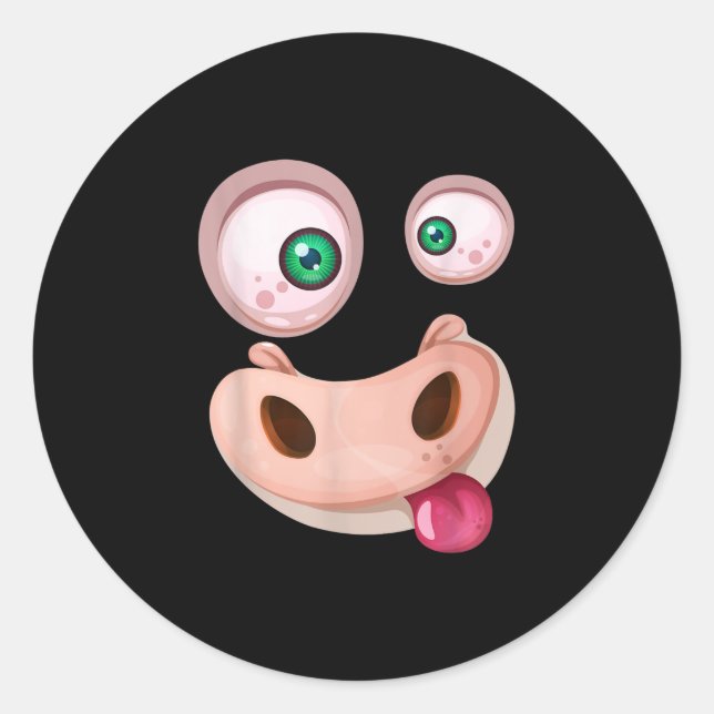 Sticker Rond Vache monstre moche drôle visage Halloween cadeau (Devant)