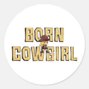 Sticker Rond Vache Née Cowgirl