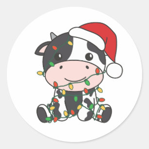 Sticker Rond Vache Noël Animaux d'hiver Vaches de vacances