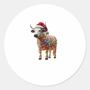 Sticker Rond Vache Noël Père Noël Buffalo Plaid Noël Vache Love