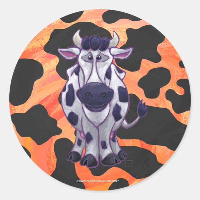 Sticker Rond Vache Noir et Orange Wild Me (Devant)