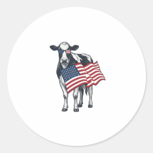 Sticker Rond Vache patriotique Drapeau américain Gravure vintag