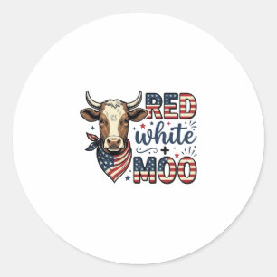 Sticker Rond Vache Patriotique Rouge Blanc Moo Chemise 4 Juille