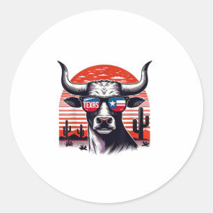 Sticker Rond Vache portant des lunettes de soleil texanes
