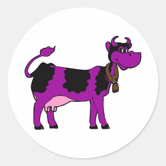 Sticker Rond Vache pourpre et noire avec tétons roses (Devant)