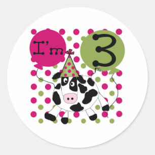 Sticker Rond Vache rose 3e anniversaire