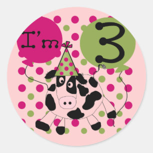 Sticker Rond Vache rose 3e Anniversaire Tshirts et cadeaux