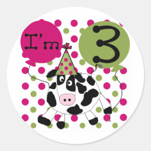 Sticker Rond Vache rose 3e Anniversaire Tshirts et cadeaux