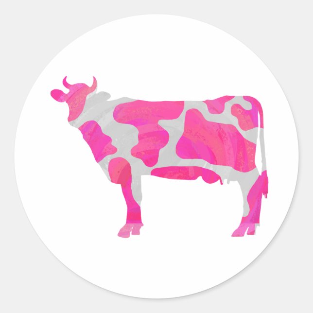 Sticker Rond Vache rose chaud et blanc Silhouette (Devant)