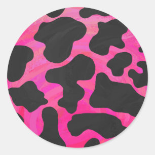 Sticker Rond Vache rose chaud et noir