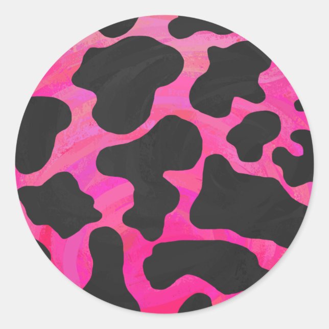 Sticker Rond Vache rose chaud et noir (Devant)