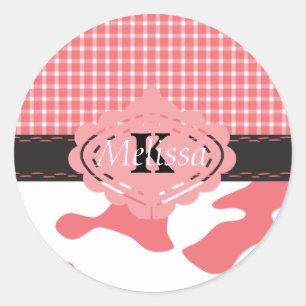 Sticker Rond Vache rose et monogramme plat du pays
