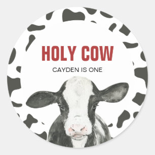 Sticker Rond Vache sacrée, je suis un anniversaire à imprimé va