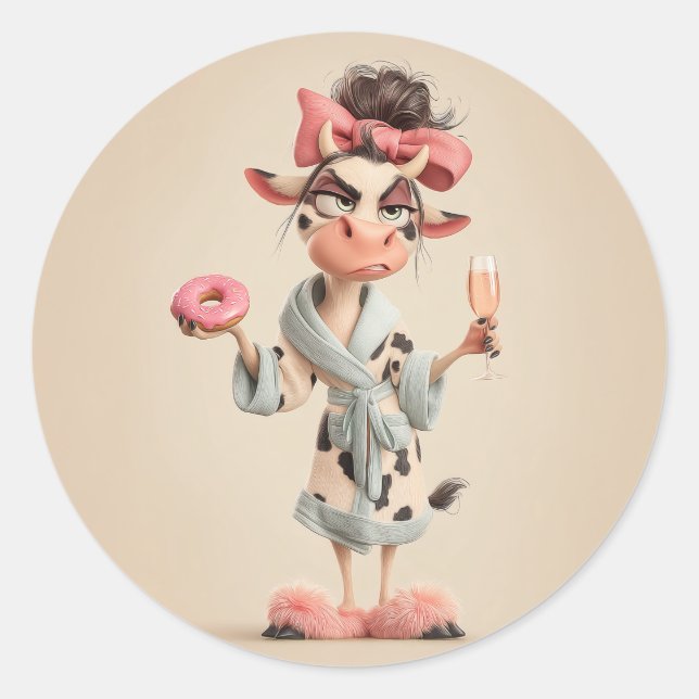 Sticker Rond Vache Sassy en mode Spa (Devant)