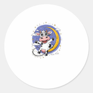 Sticker Rond Vache saute au-dessus de la lune _1